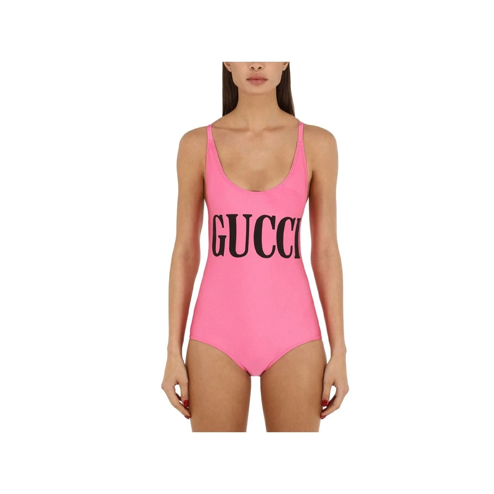 Купальник-боди GUCCI флуоресцентный розовый с логотипом, Цвет: флуоресцентный розовый, Размер: M | Китай.рф