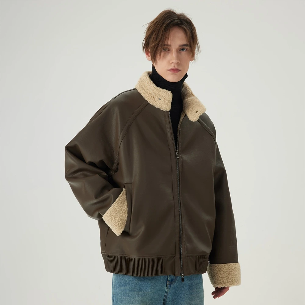 Куртка COKEIN FW23 Ретро из Экокожи Унисекс, Цвет: цвет кофе, Размер: S | Китай.рф