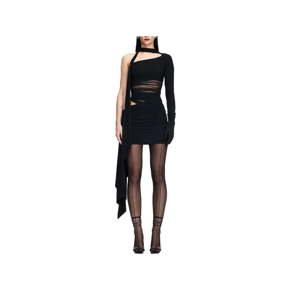 H&M x Mugler: Асимметричное черное платье, Цвет: черный, Размер: XS | Китай.рф