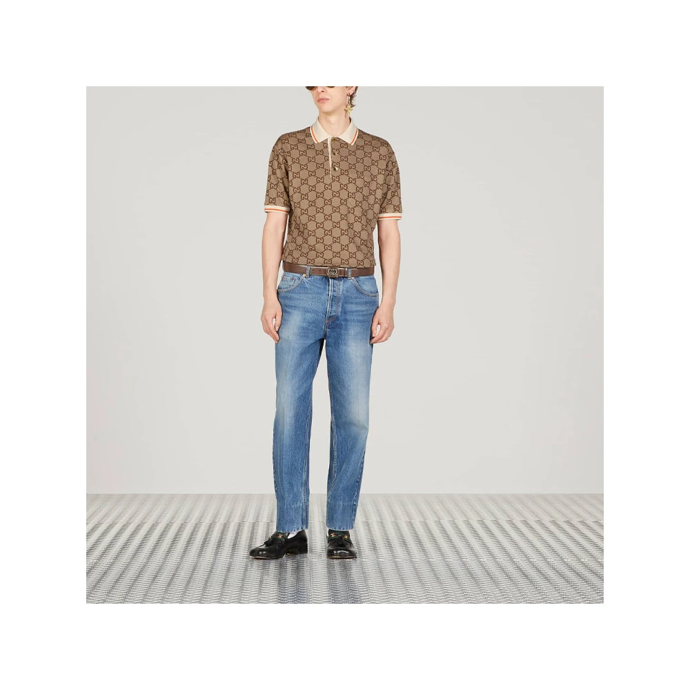 Поло Gucci с логотипом SS23, мужское, бежевое, Цвет: бежевый, Размер: XL | Китай.рф