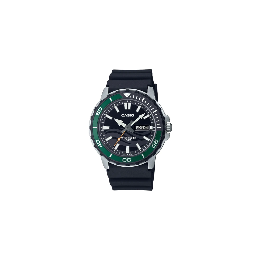 Casio Standard: Японские часы с зеленым безелем, Цвет ремешка: чёрный ремешок | Китай.рф
