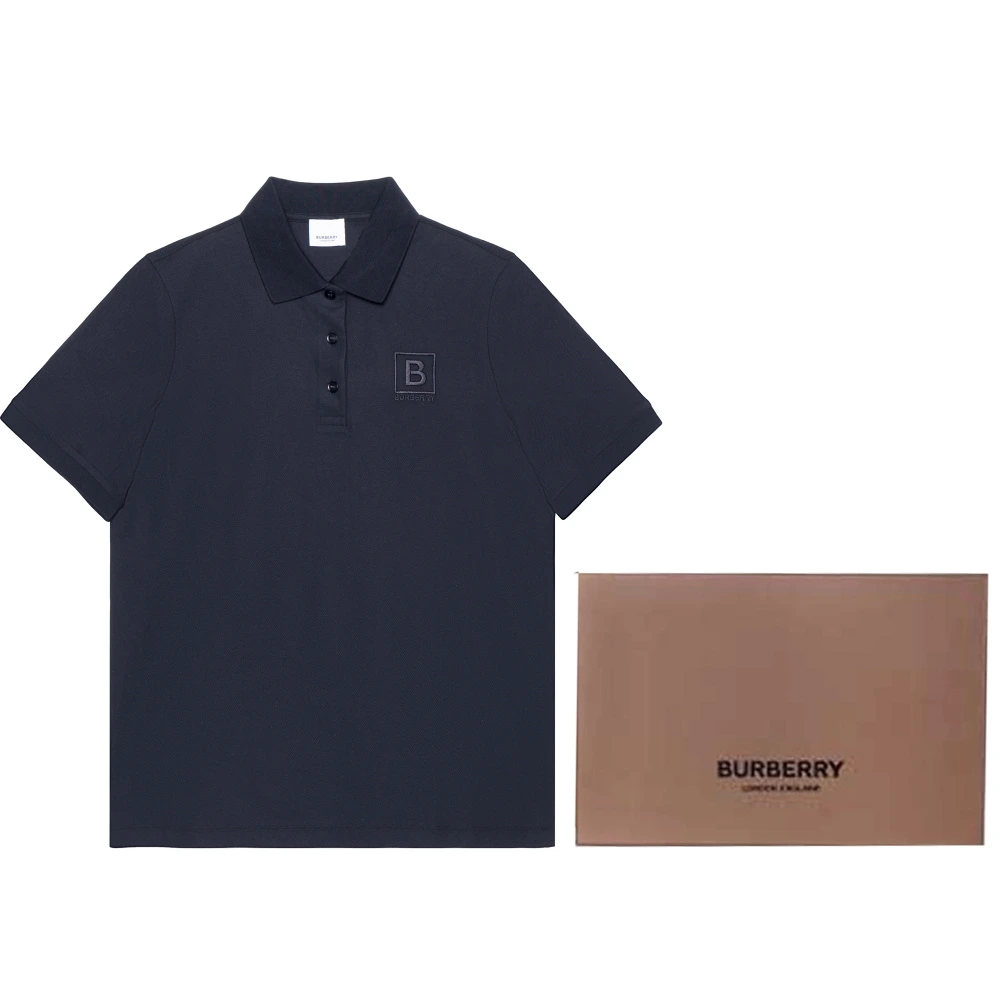 Мужское поло Burberry с логотипом темно-синее, Цвет: темно-синий, Размер: XS, Коробка: Нет оригинального подарочного пакета, подарочной коробки | Китай.рф