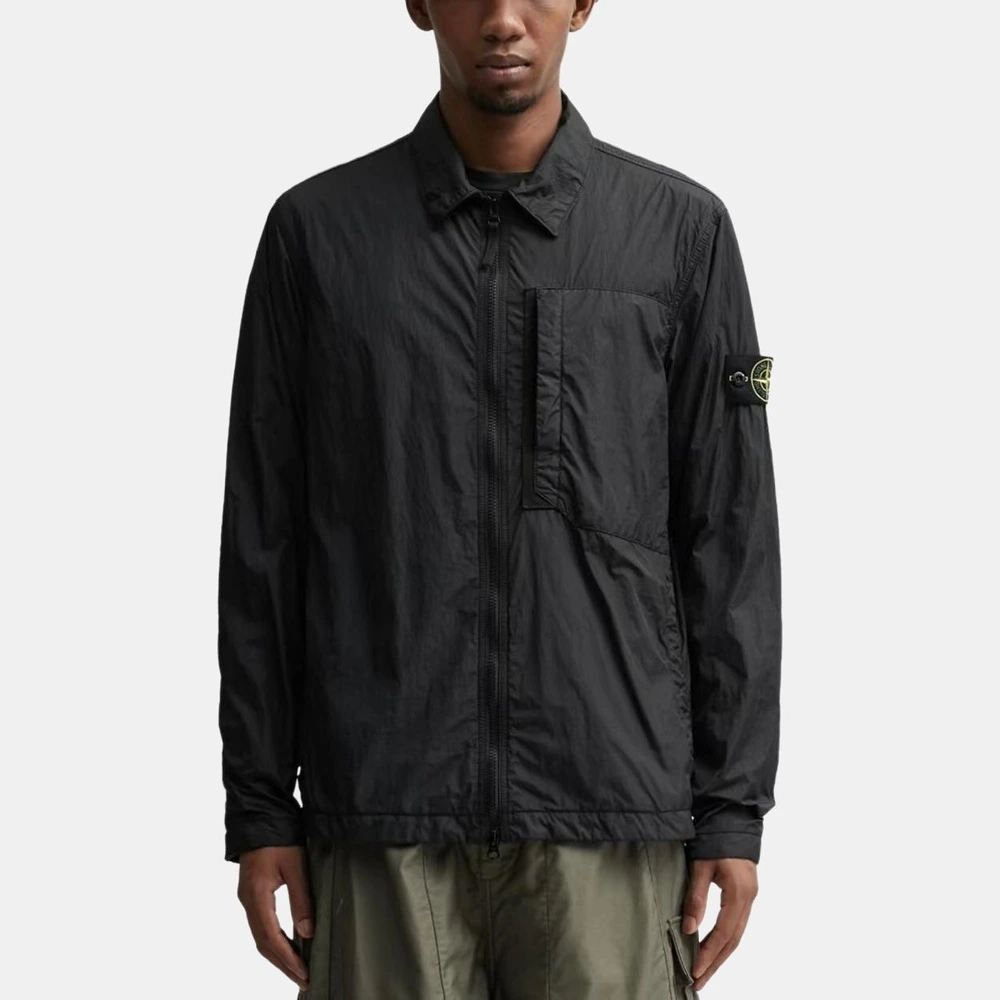 Куртка STONE ISLAND из глянцевого нейлона с карманом, Цвет: черный, Размер: M | Китай.рф