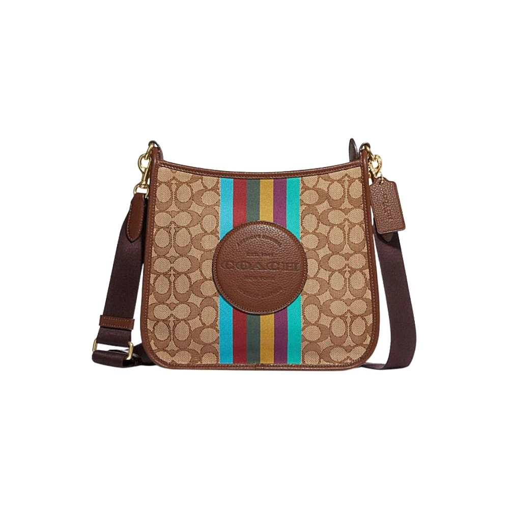 Сумка COACH Dempsey 27 через плечо, бежевая, с монограммой и кожаными вставками, Характеристики: Базовая комплектация (сумка + пыльник) | Китай.рф