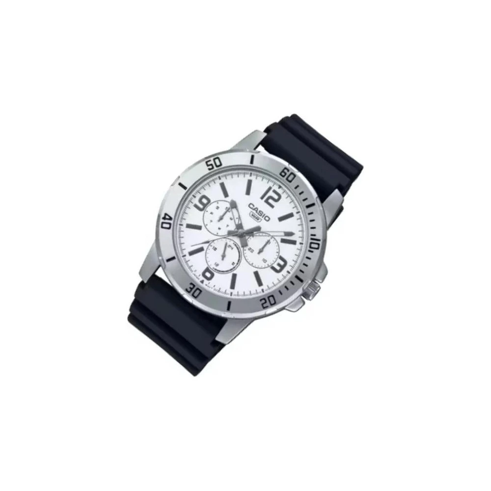 CASIO STANDARD MTP-VD300-7B. Мужские кварцевые часы с водонепроницаемостью, белым циферблатом и ремешком из смолы, Модель: белый циферблат | Китай.рф
