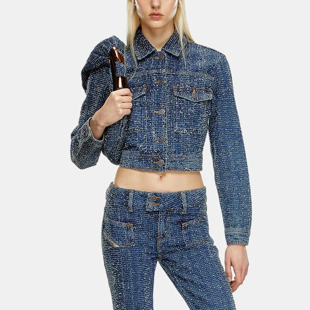 Женская джинсовая куртка Diesel FW24: облегающий силуэт и стильный деним, Цвет: синий, Размер: S | Китай.рф