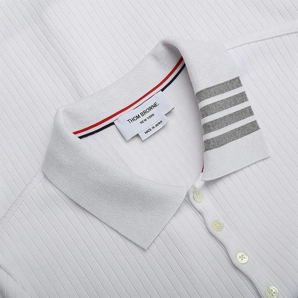 Поло THOM BROWNE с коротким рукавом и четырьмя полосками на воротнике, мужская, белая, Цвет: Белый, Размер: 2 | Китай.рф