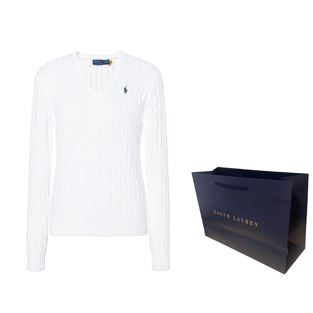 Женский свитер Polo Ralph Lauren из хлопка с V-образным вырезом, Цвет: Белый, Размер: s, Коробка: Нет оригинального подарочного пакета, подарочной коробки | Китай.рф