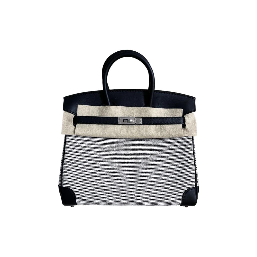 HERMES Birkin Swift Leather With Toile H Canvas Birkin Bag Handbag 25 Women's Panda Colorway, Оригинальная защитная пленка: Полный комплект оригинальной аппаратной пленки, Год: K-версия | Китай.рф