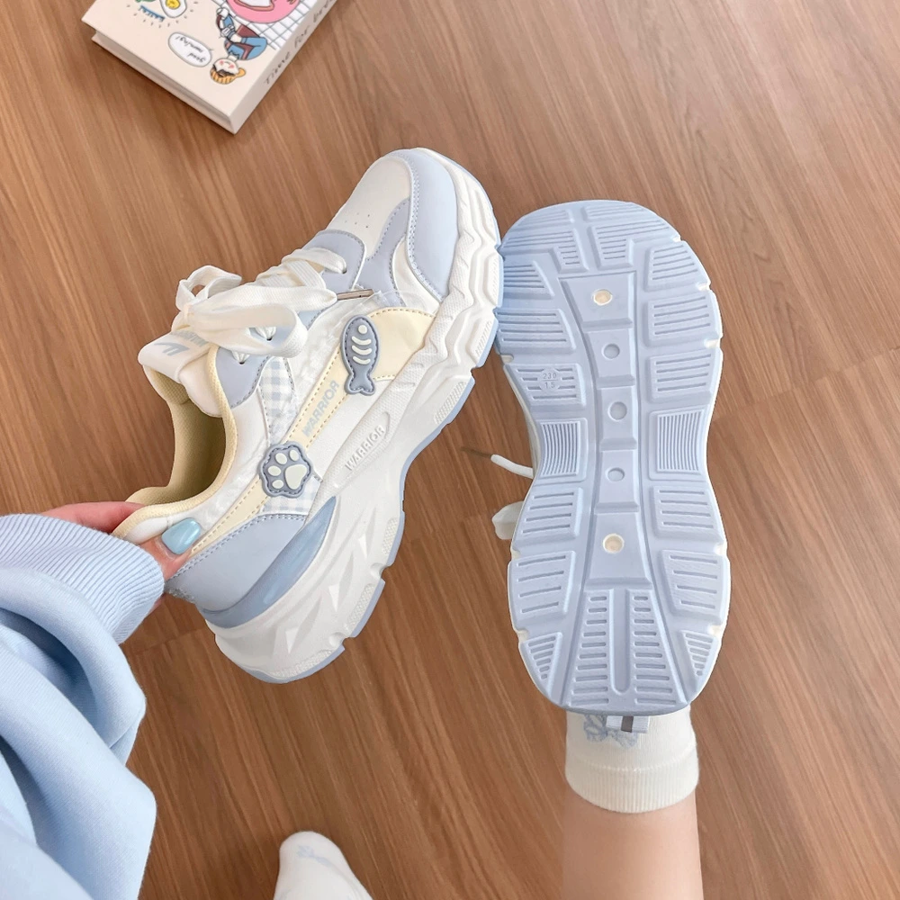 Кроссовки Warrior Chunky Sneakers женские на низкой подошве сине-желтые, Цвет: синий, бежевый, жёлтый, Размер: 35 | Китай.рф