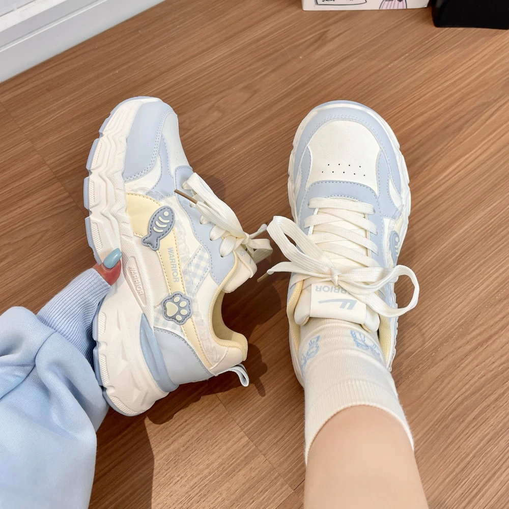 Кроссовки Warrior Chunky Sneakers женские на низкой подошве сине-желтые, Цвет: синий, бежевый, жёлтый, Размер: 35 | Китай.рф