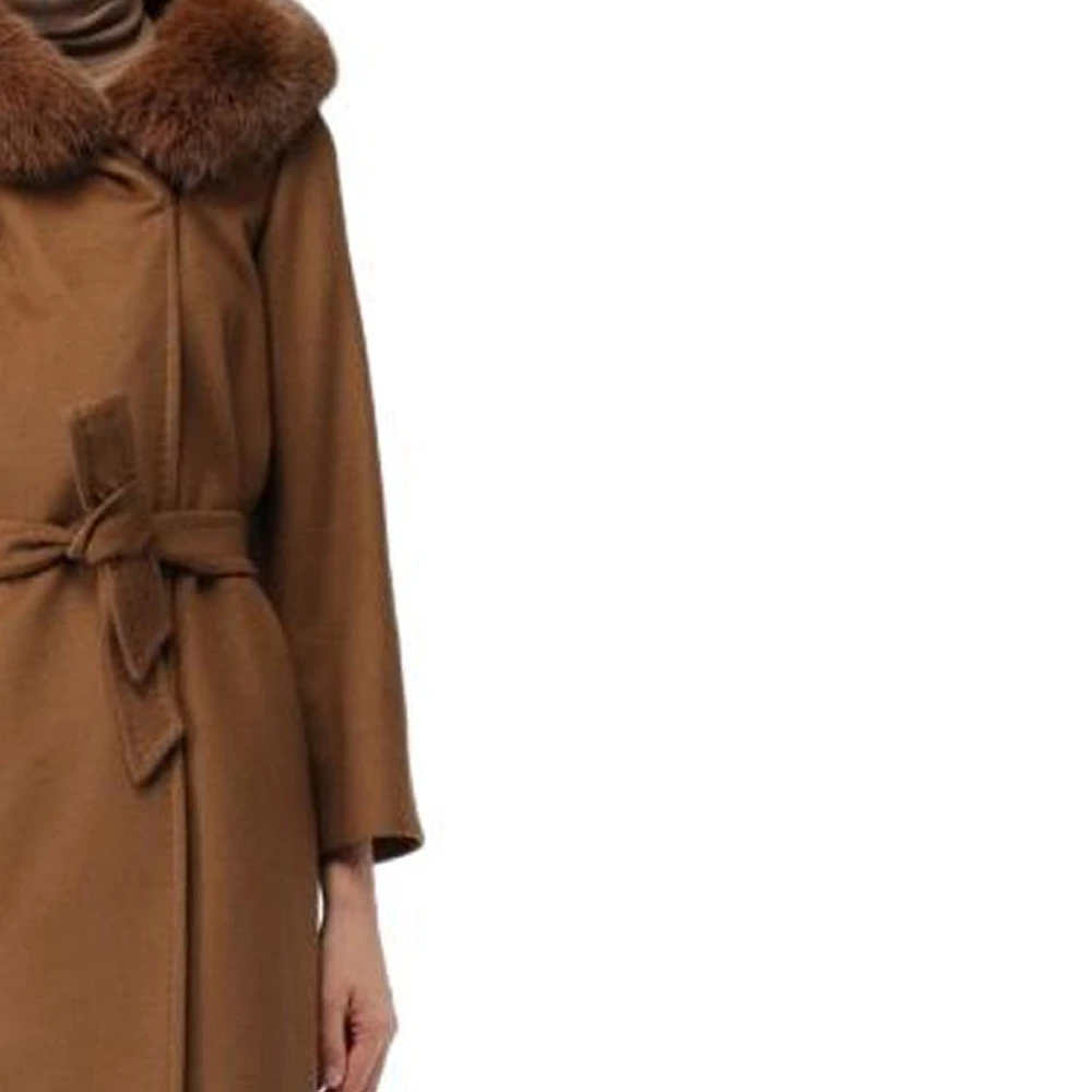 Женское пальто MaxMara с воротником из меха, коричневое, Цвет: коричневый, Размер: 36 | Китай.рф