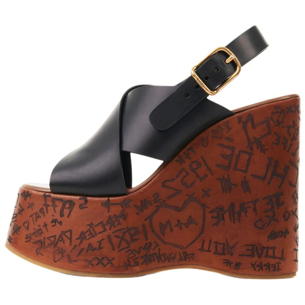 Chloé Open Toe Wedge Sandals Women's - босоножки на танкетке, Издание: С оригинальной коробкой для обуви, Цвет: черный, Размер: 36 | Китай.рф