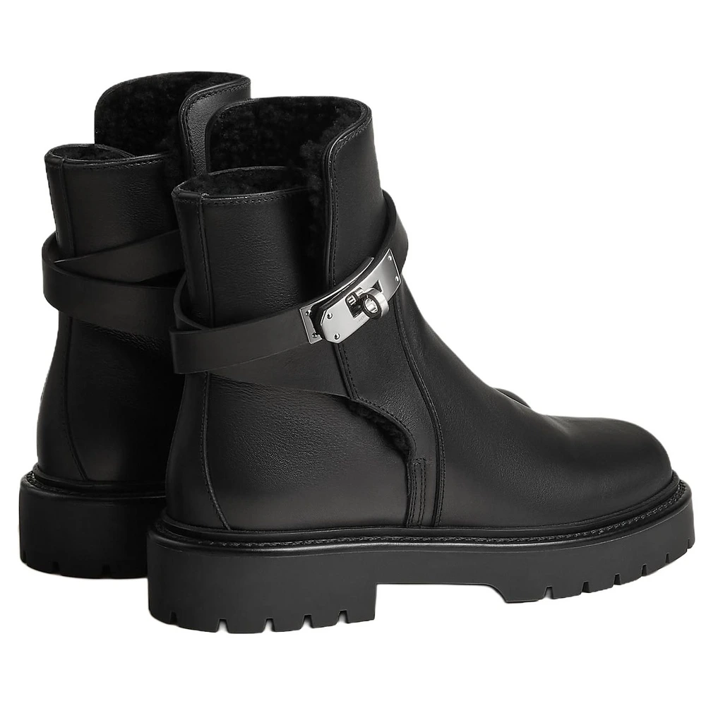 Женские ботильоны HERMES Jeff из кожи и телячьей кожи, черные, 3.5см, Цвет: черный, Размер: 37, Издание: С оригинальной коробкой для обуви | Китай.рф