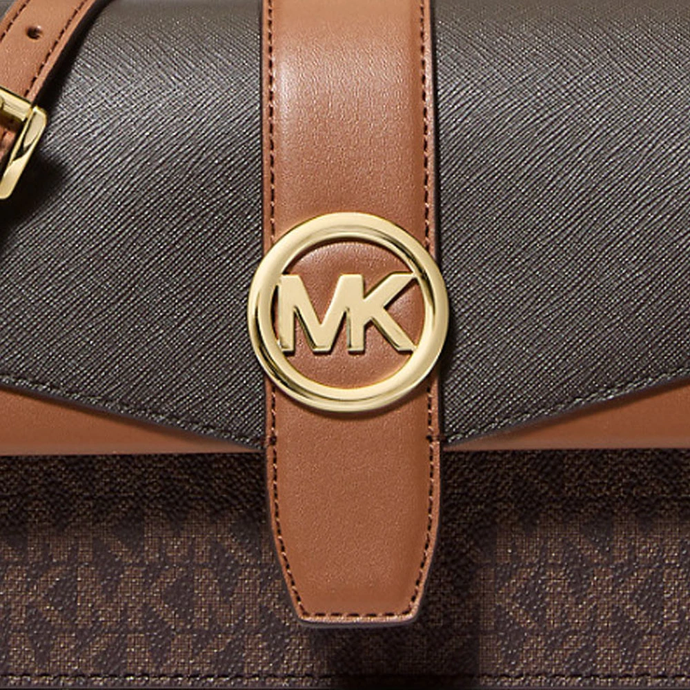 Женская сумка через плечо MICHAEL KORS Greenwich Coated Canvas Medium Brown, Упаковка: базовый комплект | Китай.рф