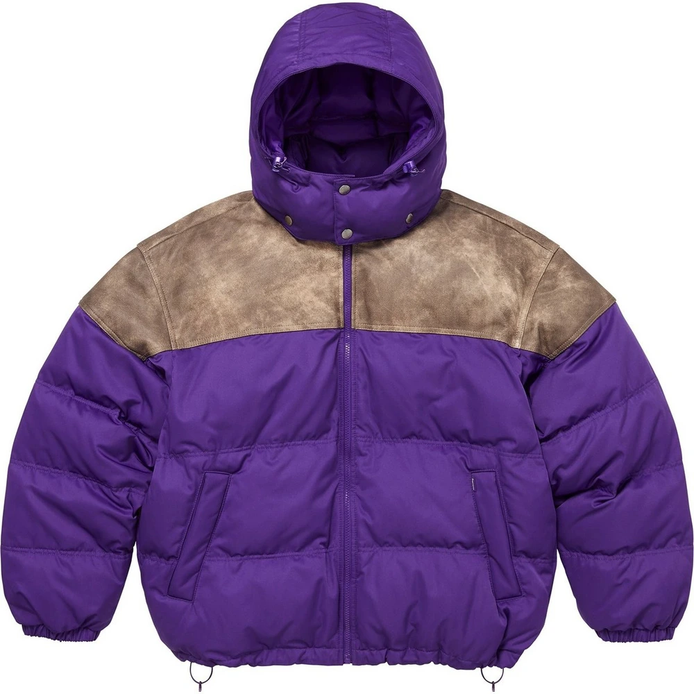 Куртка Supreme FW25 WEEK7 Leather Yoke Puffer Jacket унисекс, Цвет: Фиолетовый, Размер: M | Китай.рф