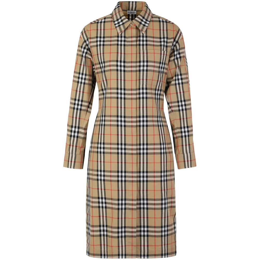 Платье-рубашка Burberry в клетку с длинными рукавами, Цвет: Бежевая клетка, Размер: XXXS | Китай.рф