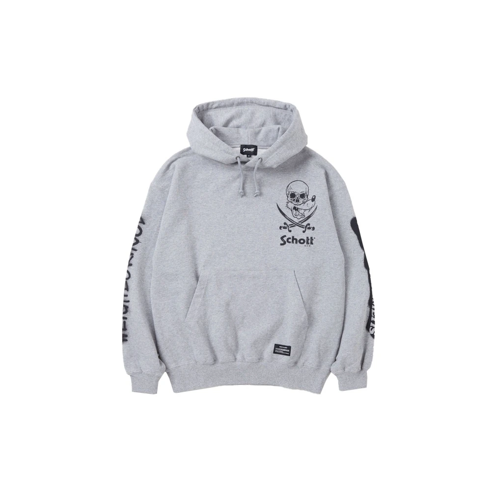 Худи NEIGHBORHOOD × Schott x Kostas FW23 с принтом на груди, Цвет: серый, Размер: M | Китай.рф
