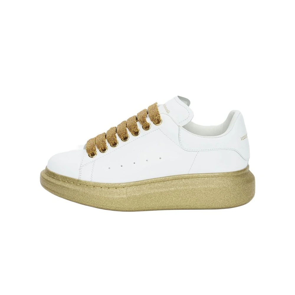 Женские кеды Alexander McQueen с круглым носком бело-золотые, Размер: 37.5, Ширина: С оригинальной коробкой для обуви | Китай.рф
