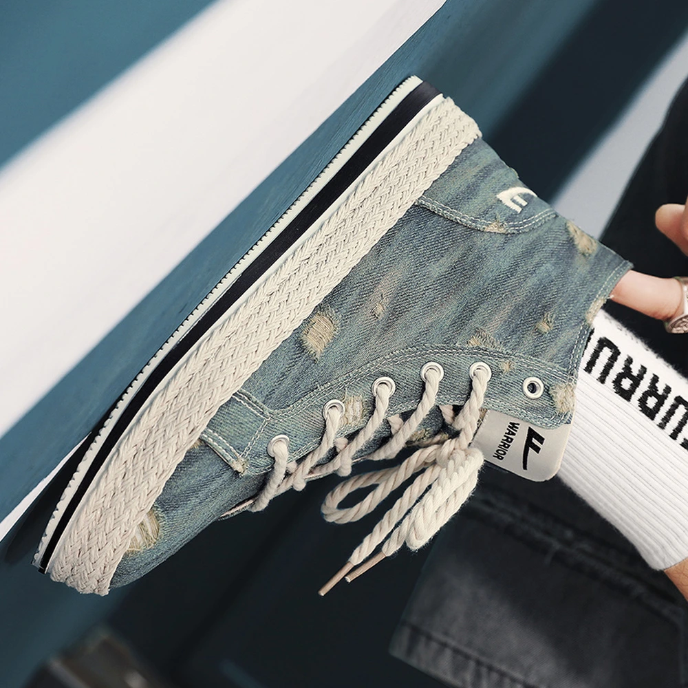 Кроссовки для скейтборда Warrior High Top мужские, джинсовые, светло-голубые, Цвет: Джинсовый светло-голубой, Размер: 39 | Китай.рф