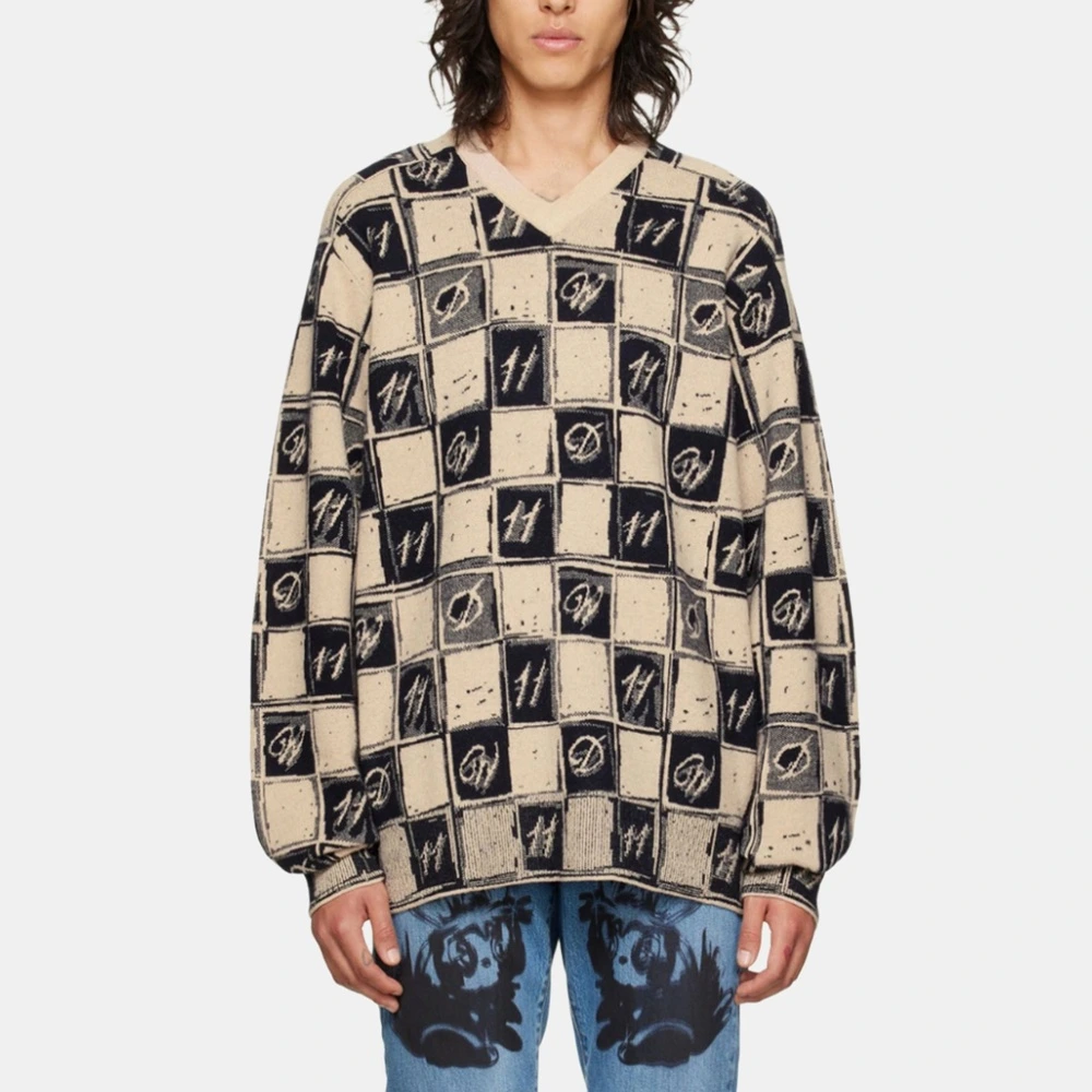 Свитер WE11DONE FW22 унисекс коричневый с принтом, Цвет: коричневый, Размер: M | Китай.рф