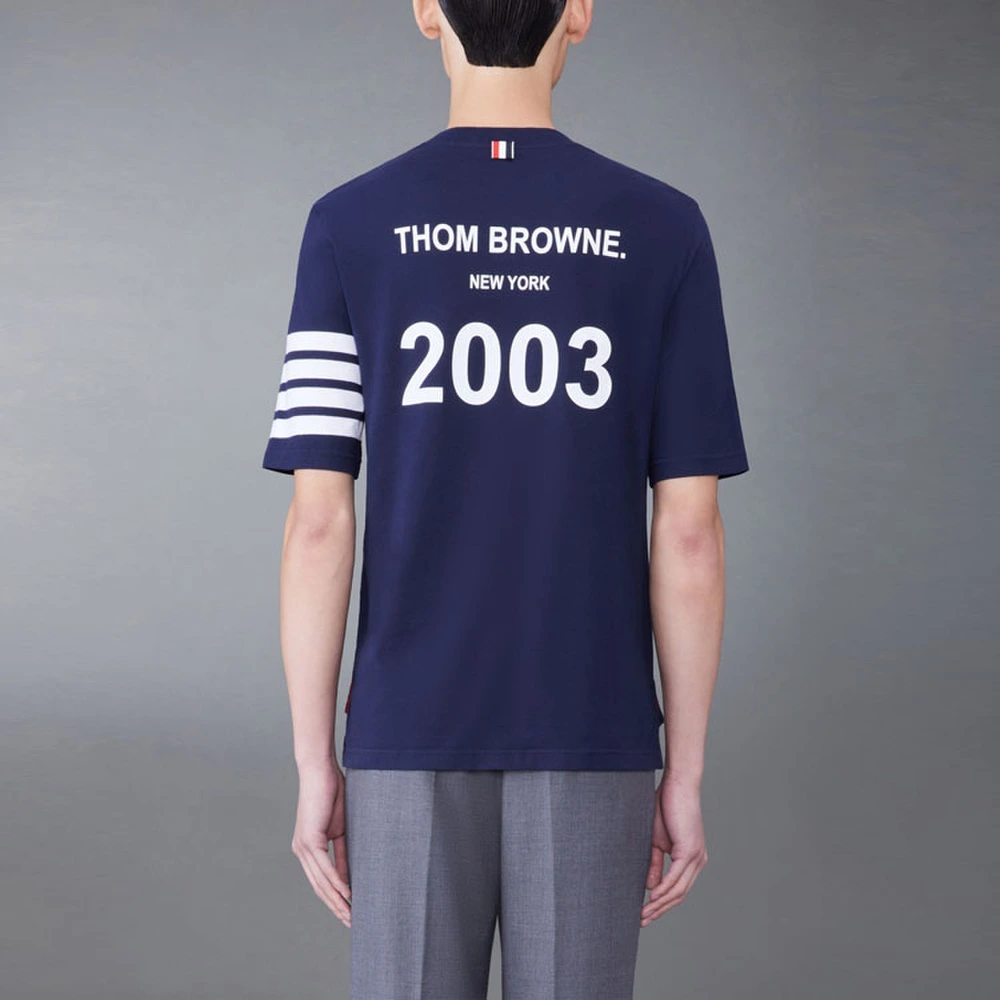 Футболка THOM BROWNE с принтом 4 Bar Stripe, Цвет: темно-синий, Размер: 2 | Китай.рф