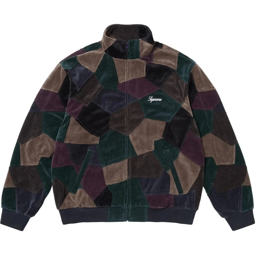 Куртка Supreme Patchwork Velour Track Jacket из велюра, Цвет: Темно-синий, Размер: XL | Китай.рф