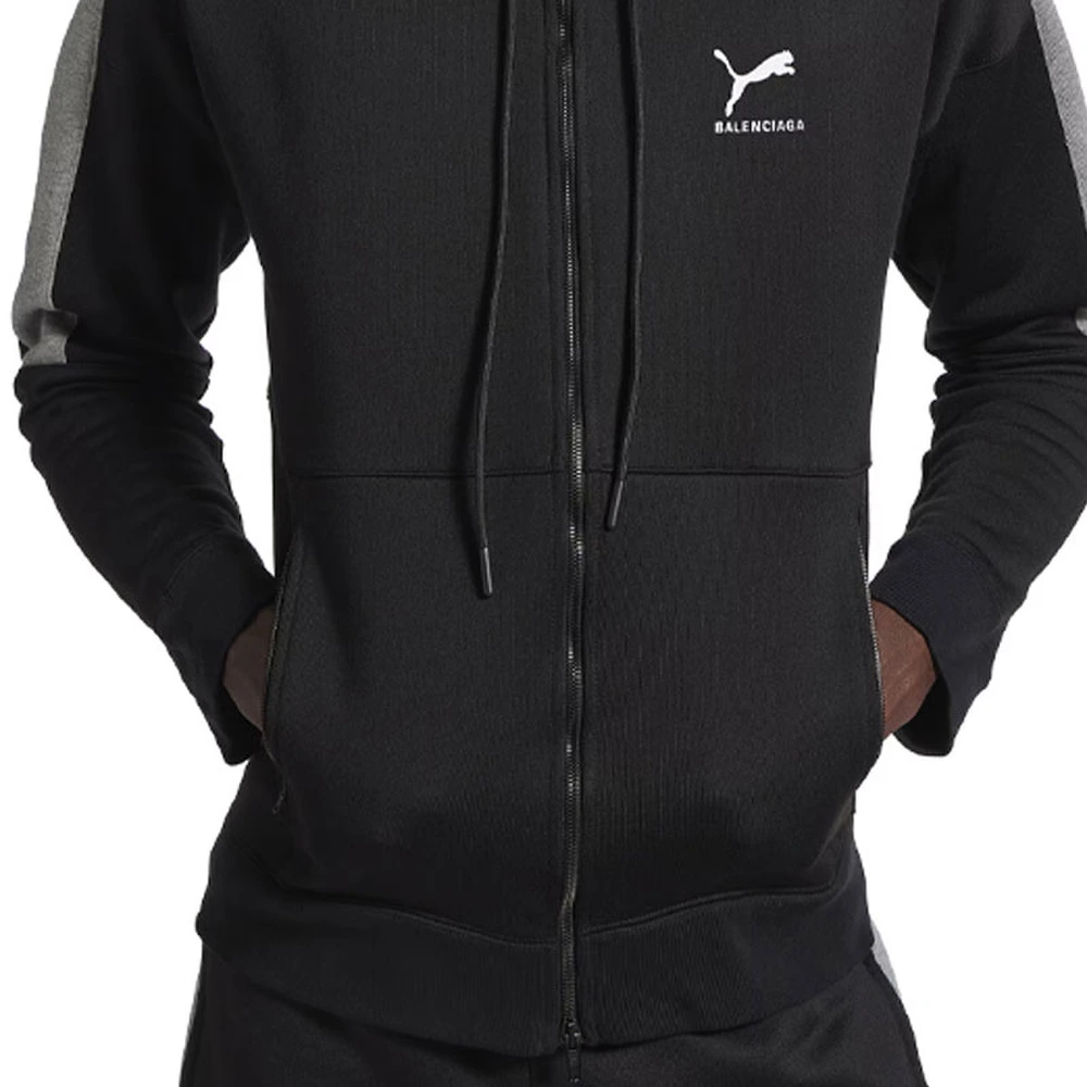 Куртка Balenciaga x PUMA FW25 из хлопка с капюшоном, мужская, обычный крой, Цвет: чёрный/тёмно-серый смешанный серый, Размер: S | Китай.рф