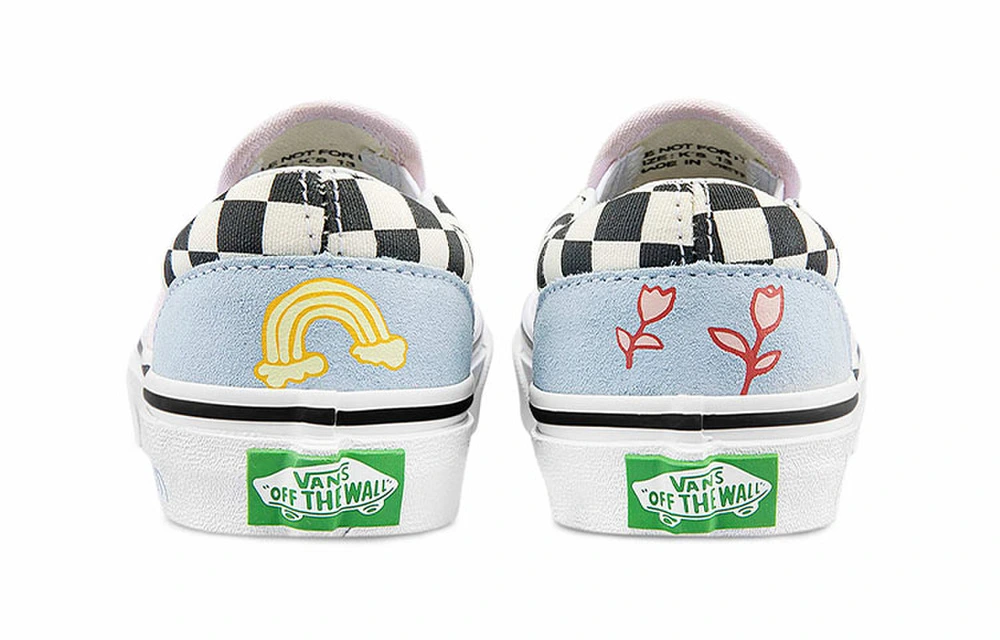 Кроссовки Vans Slip-On детские скейт-ботинки casual, розовый голубой, низкий верх, Размер: 34 | Китай.рф