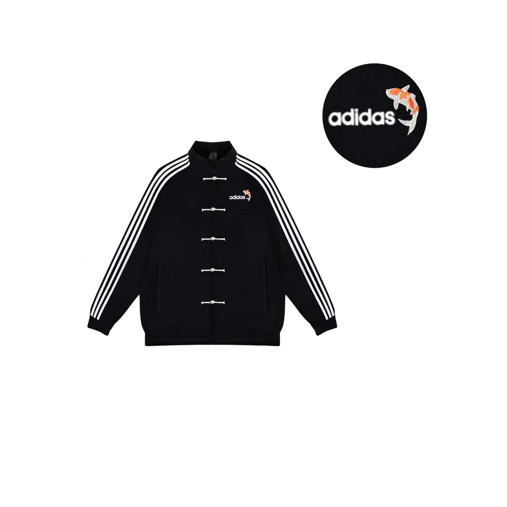 Куртка adidas ESSENTIALS с вышивкой карпа кои, унисекс, чёрная, Цвет: черный, Размер: XS | Китай.рф