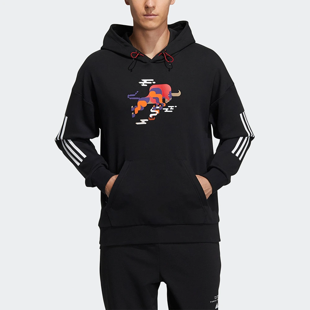 Толстовка adidas с капюшоном и принтом мужская черная, Цвет: черный, Размер: XS | Китай.рф