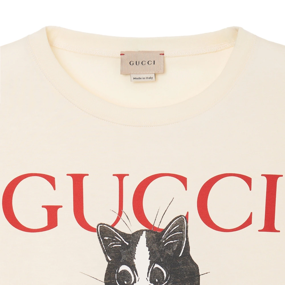Футболка GUCCI детская бежевая с круглым вырезом и принтом, Цвет: молочный, Размер: 4 | Китай.рф