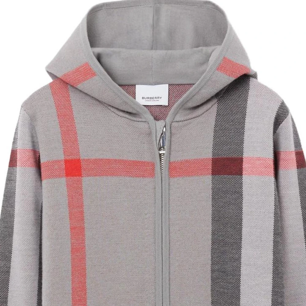 Детский свитшот Burberry SS23 с капюшоном на молнии, клетка, графитовый, Цвет: угольно-серый, Размер: 4 | Китай.рф