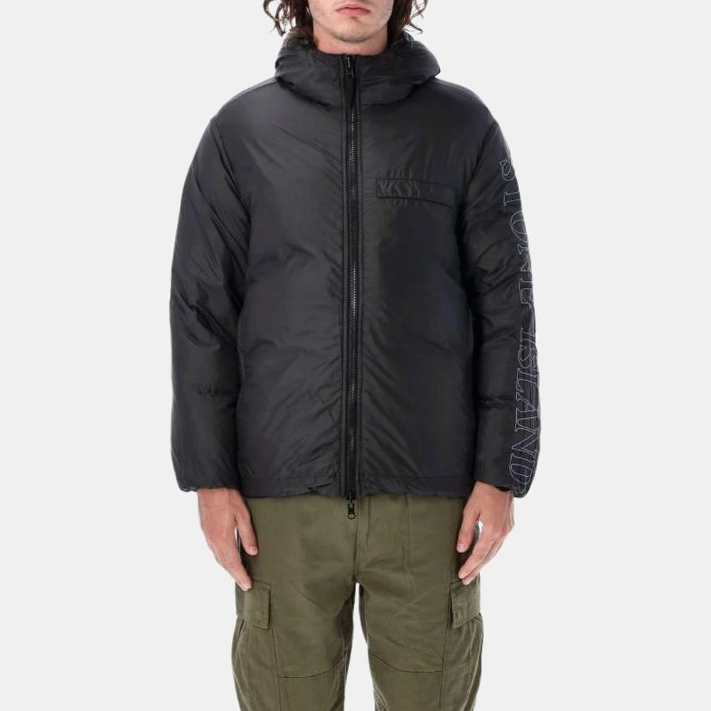 Пуховик STONE ISLAND мужской двусторонний с капюшоном, Цвет: черный, Размер: L | Китай.рф