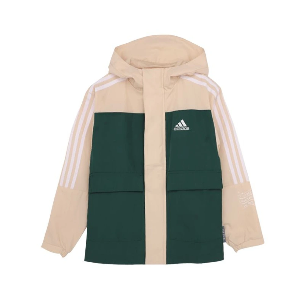 Куртка adidas детская с капюшоном и цветной вставкой, Цвет: зеленый лес, Размер: 110 | Китай.рф