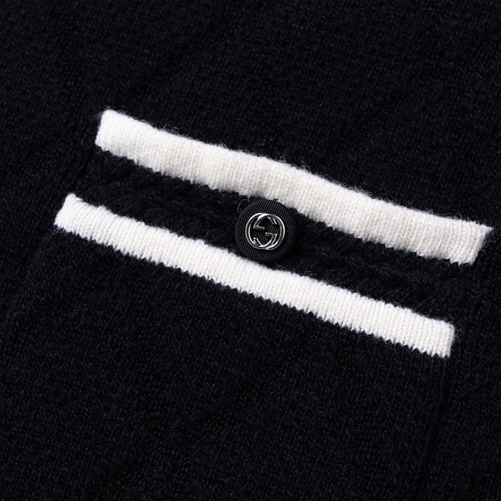 Платье GUCCI Extra Fine Wool Piquet укороченное полосатое с коротким рукавом женское черное, Цвет: черный, Размер: M | Китай.рф