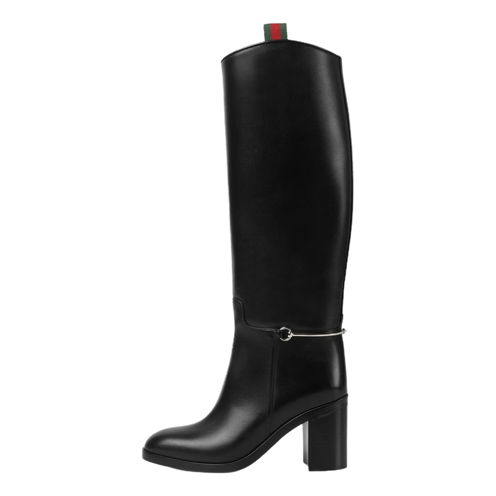 Высокие сапоги GUCCI Horsebit Leather с каблуком 8.5 см черные, Цвет: черный, Размер: обычная версия, с оригинальной коробкой, Размер: 38 | Китай.рф