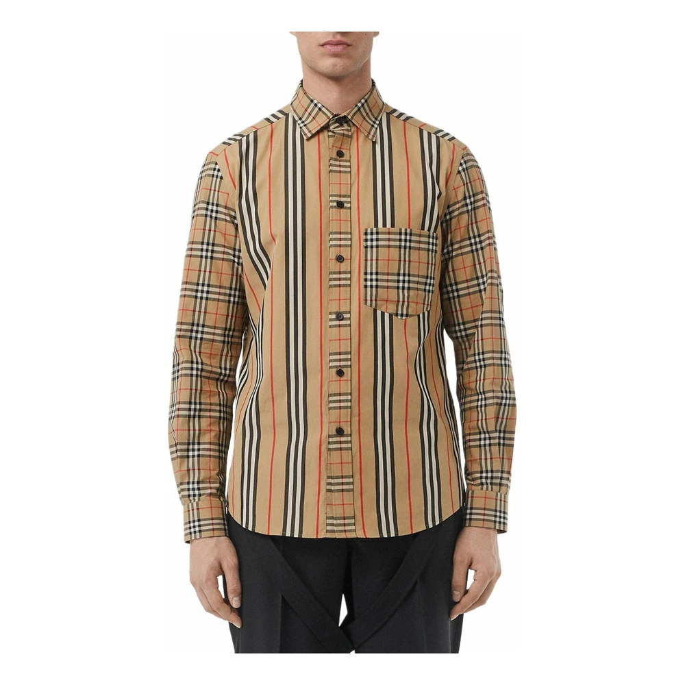 Рубашка мужская Burberry в полоску бежевая, Размер: M | Китай.рф