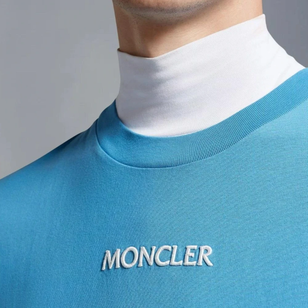 Футболка Moncler T Shirts мужская, синяя, с круглым вырезом и вышивкой логотипа, Цвет: синий, Размер: M | Китай.рф