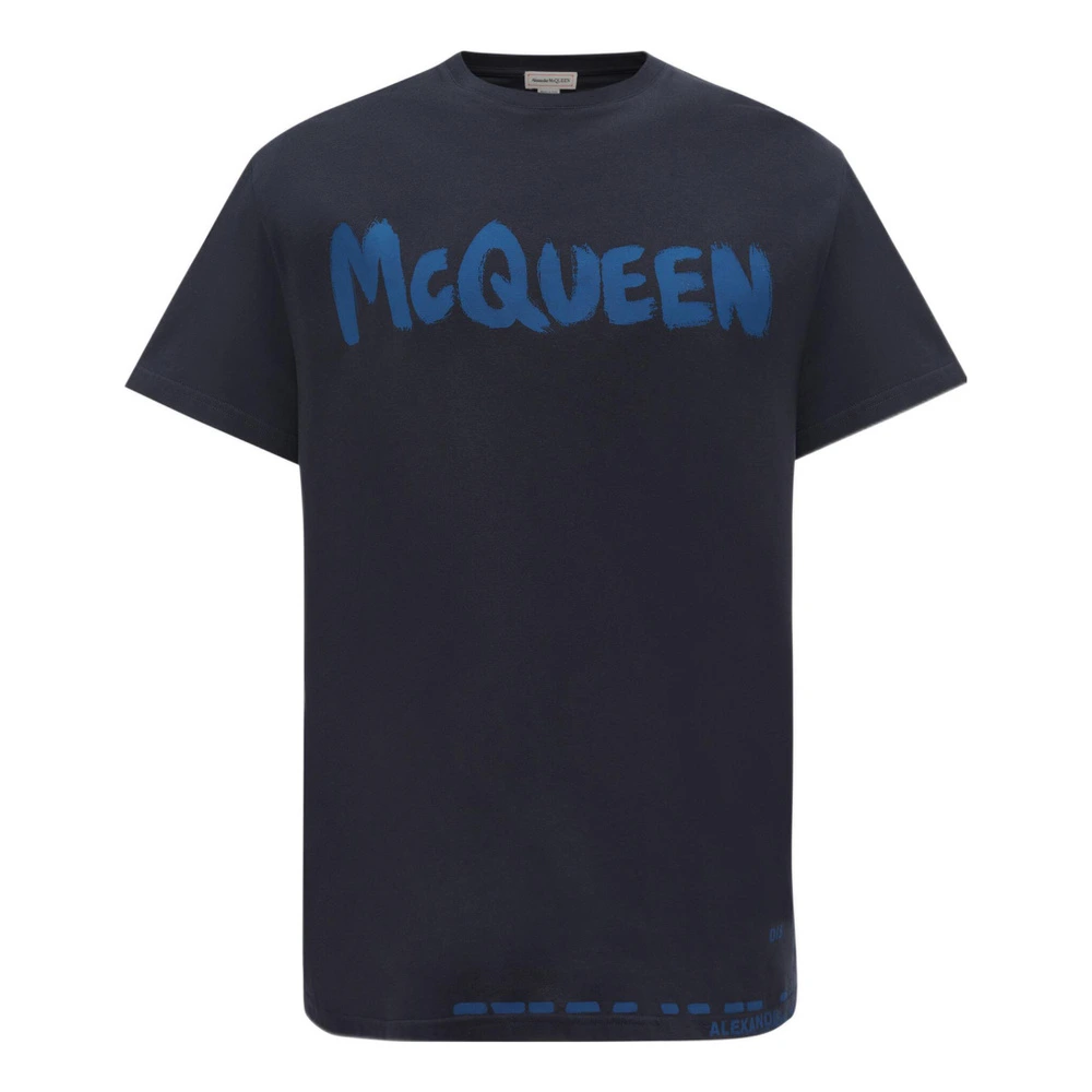 Футболка Alexander McQueen с принтом логотипа, Цвет: темно-синий, Размер: XXS | Китай.рф