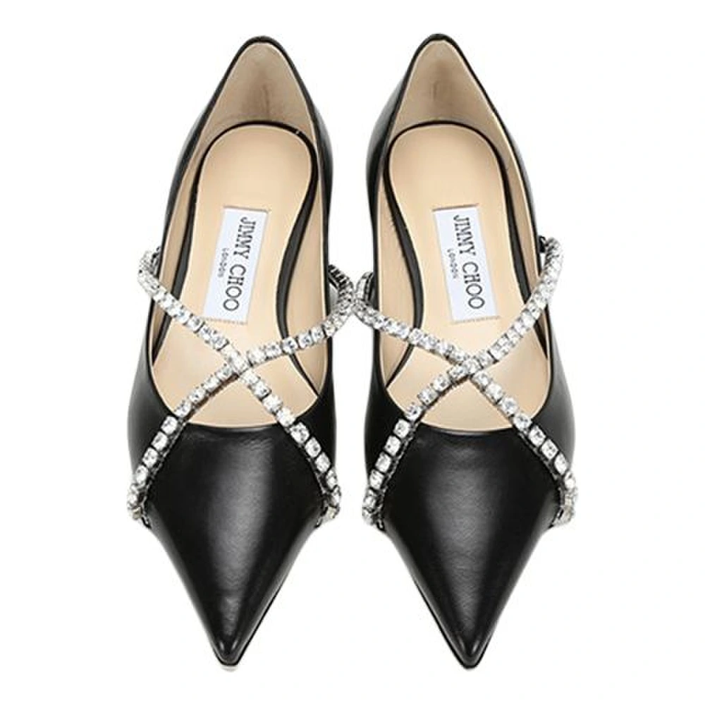 Кожаные туфли-лодочки Jimmy Choo Genevi Flat на плоской подошве женские черные, Издание: С оригинальной коробкой для обуви, Размер: 35 | Китай.рф