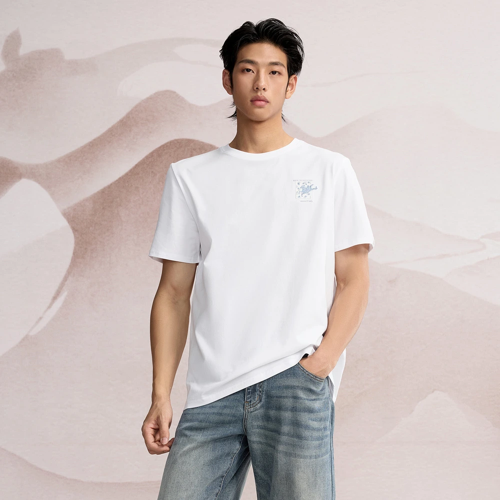 Футболка HLA T-Shirts для мужчин с эффектом выцветания, J8, круглый вырез, умеренная посадка, Цвет: Отбелённый J8, Размер: S | Китай.рф