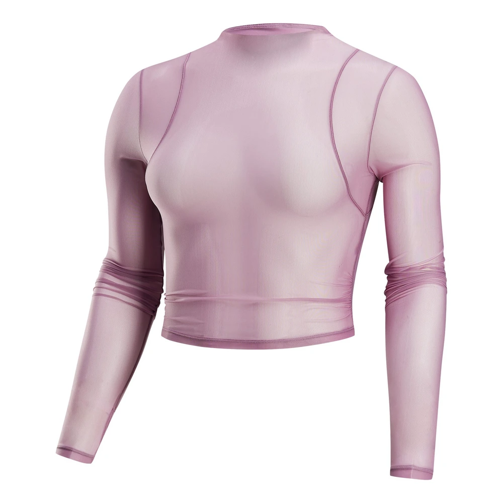 Футболка Nike Dri-Fit Zenvy женская с длинными рукавами серо-фиолетово-красная, Цвет: серо-фиолетово-красный, Размер: S | Китай.рф