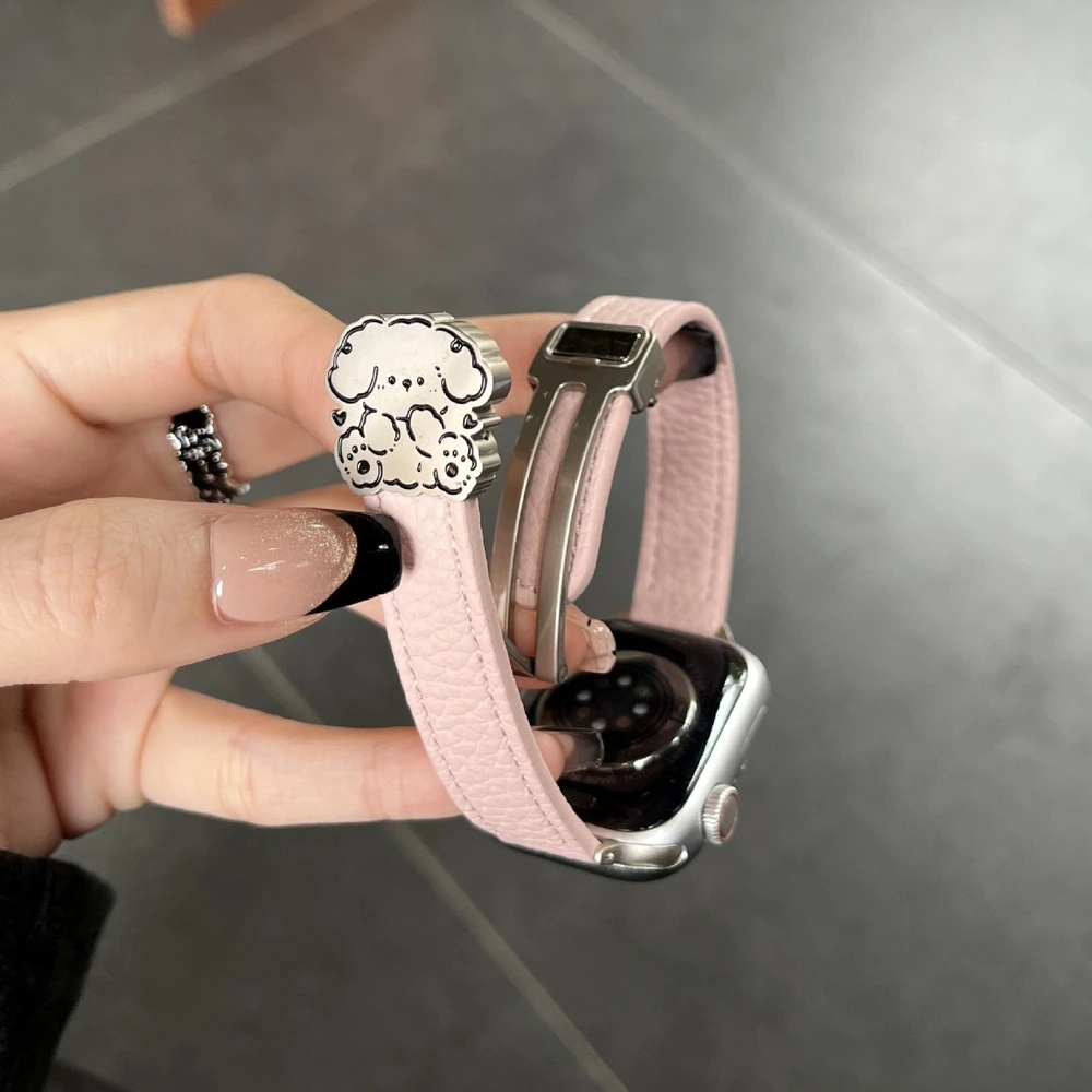 Женский кожаный ремешок Tuomasi для Apple Watch с текстурой личи, 180 мм, Цвет ремешка: 【розовый — зернистая кожа】, Размер ремешка: 42mm (подходит для Apple S11) | Китай.рф