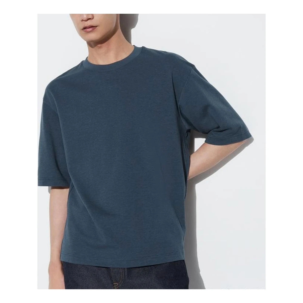 Футболка мужская UNIQLO U SS24 свободная полосатая с коротким рукавом, Цвет: морской синий, Размер: L | Китай.рф