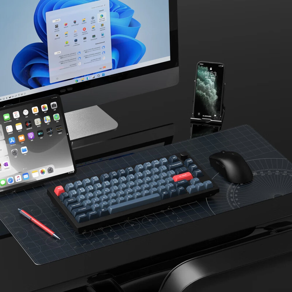 Механическая клавиатура Keychron V1Max с Bluetooth и трёхрежимным подключением, Цвет: черный, Набор: V1 Max съёмные RGB — коричневые свитчи, версия с ручкой | Китай.рф