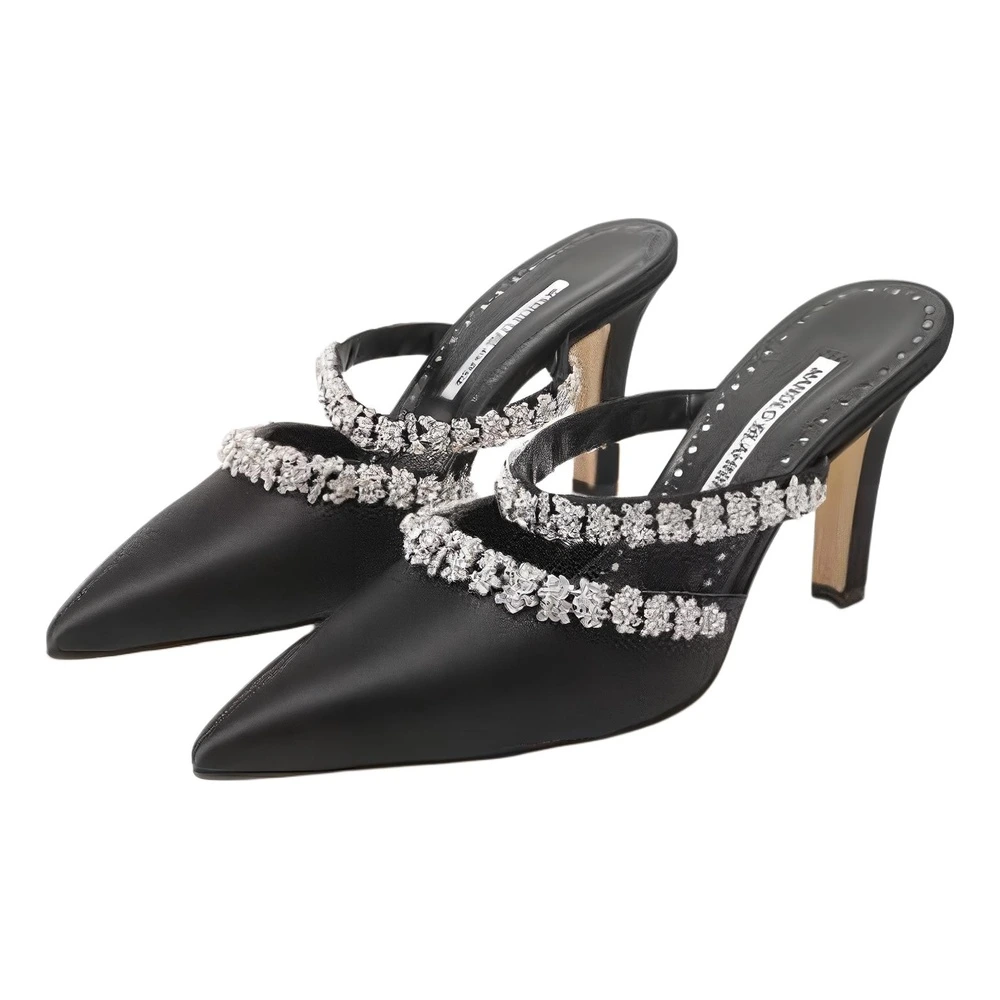 Женские закрытые тапочки MANOLO BLAHNIK удобные универсальные, черные, Цвет: черный, Размер: 34, Издание: С оригинальной коробкой для обуви | Китай.рф