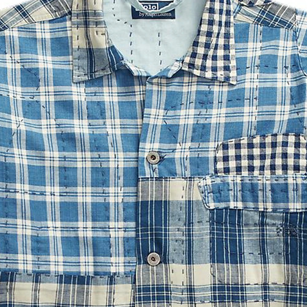 Рубашка Polo Ralph Lauren Patchwork из хлопка мужская индиго, Цвет: индиго, Размер: S | Китай.рф