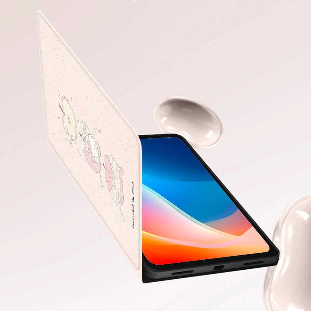 Чехол для планшета HAOTIANTU с кошкой и яблоком, защита от падения для Oppo Pad 4 Pro/SE/5/3/6/5 Pro/Air/2/5, Цвет: розовый с яблоком и котёнком белый, Модель: Oppopad4pro (13.2 дюйма) | Китай.рф