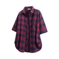 Рубашка BRUMAIRE Oversize в Клетку Унисекс, Цвет: Бордовый (короткие рукава), Размер: M | Китай.рф
